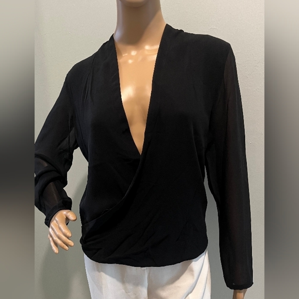 Eileen Fisher Draped Front Top in Black Silk Georgette‎  Size XXS. NWT